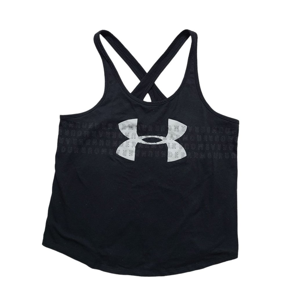 Under Armour Loose Heat Criss Cross Back Black Tank Top Size L
